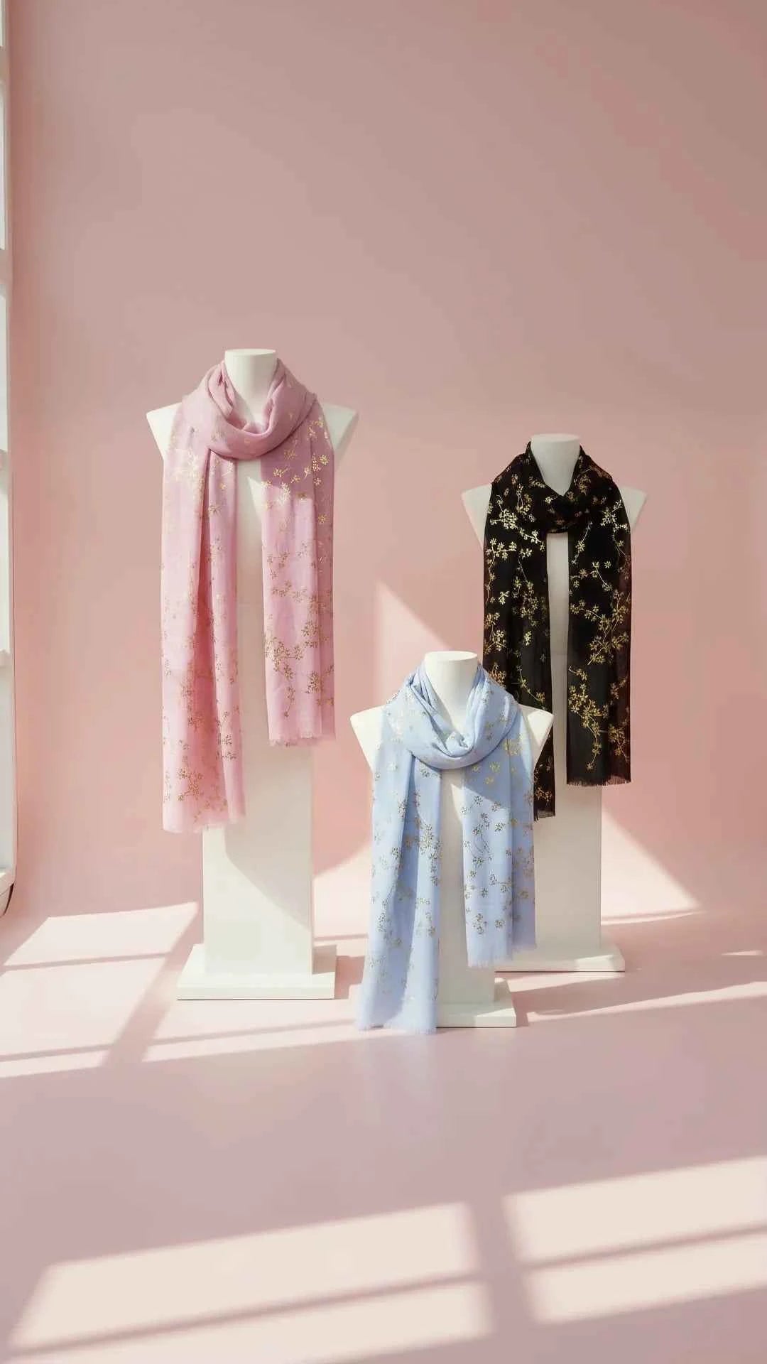 Flower Shimmer Gold Foil Scarf Pack of 12