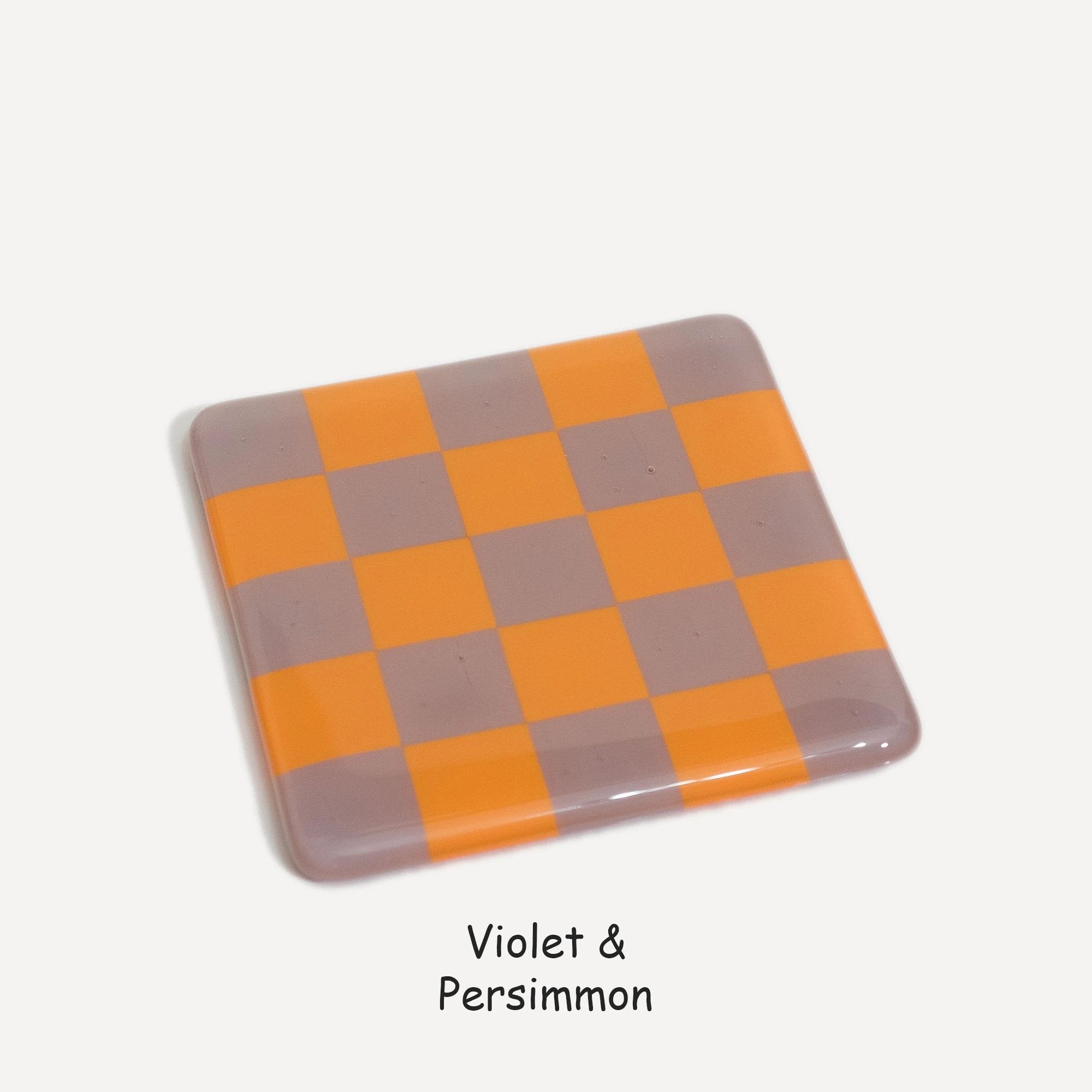 Fused Glass Coaster - Handcrafted Chequered Design from Cornwall by David Perry Glass & Ceramics (10cm-chequered-dual-colour-coaster-oceanside-collection)