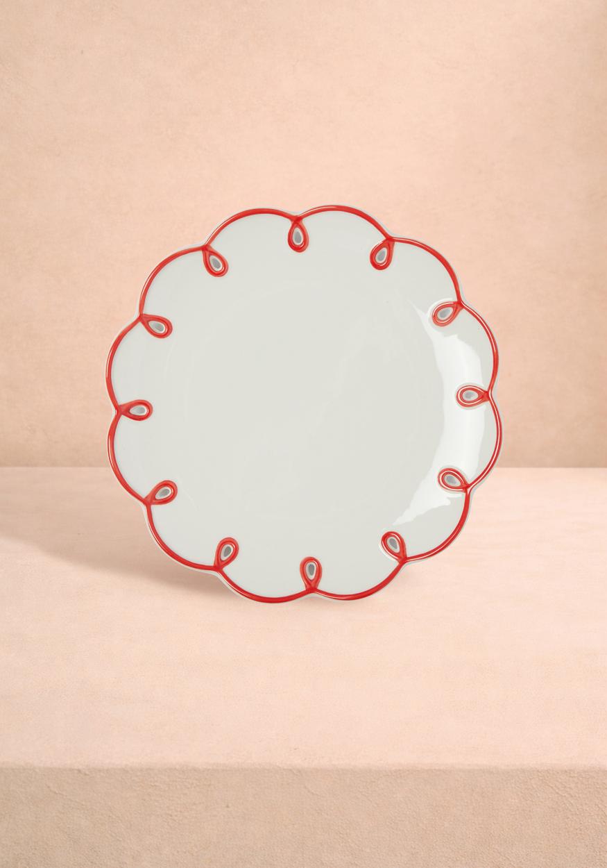 Rosy Red Scalloped Dessert Plate - Set of 4