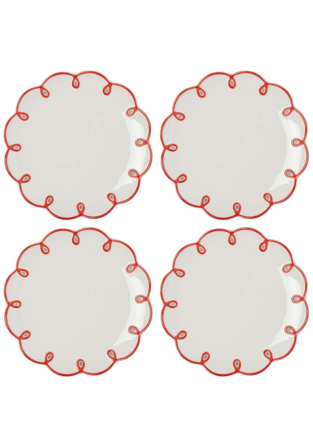 Rosy Red Scalloped Dessert Plate - Set of 4