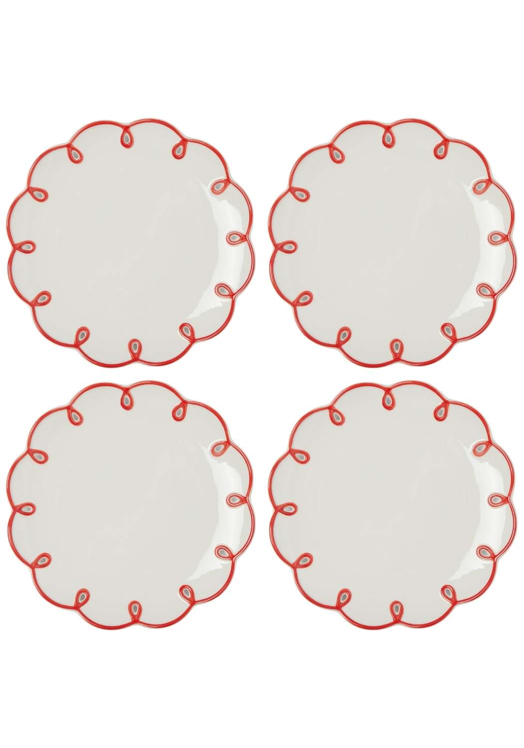 Rosy Red Scalloped Dessert Plate - Set of 4