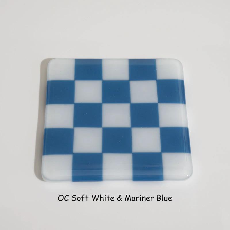 Glass Coasters – Handmade Chequered Design from Cornwall by David Perry Glass & Ceramics (10cm-chequered-soft-white-colour-coaster-oceanside-collection)