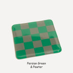 Fused Glass Coaster - Handcrafted Chequered Design from Cornwall by David Perry Glass & Ceramics (10cm-chequered-dual-colour-coaster-oceanside-collection)