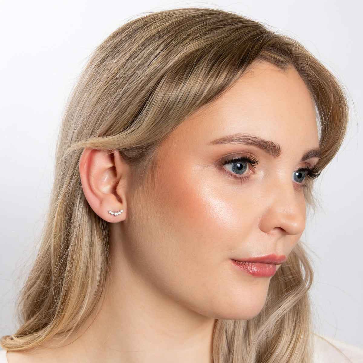 Beginnings Curved Bar Stud Earrings with Graduated Cubic Zirconia Stones