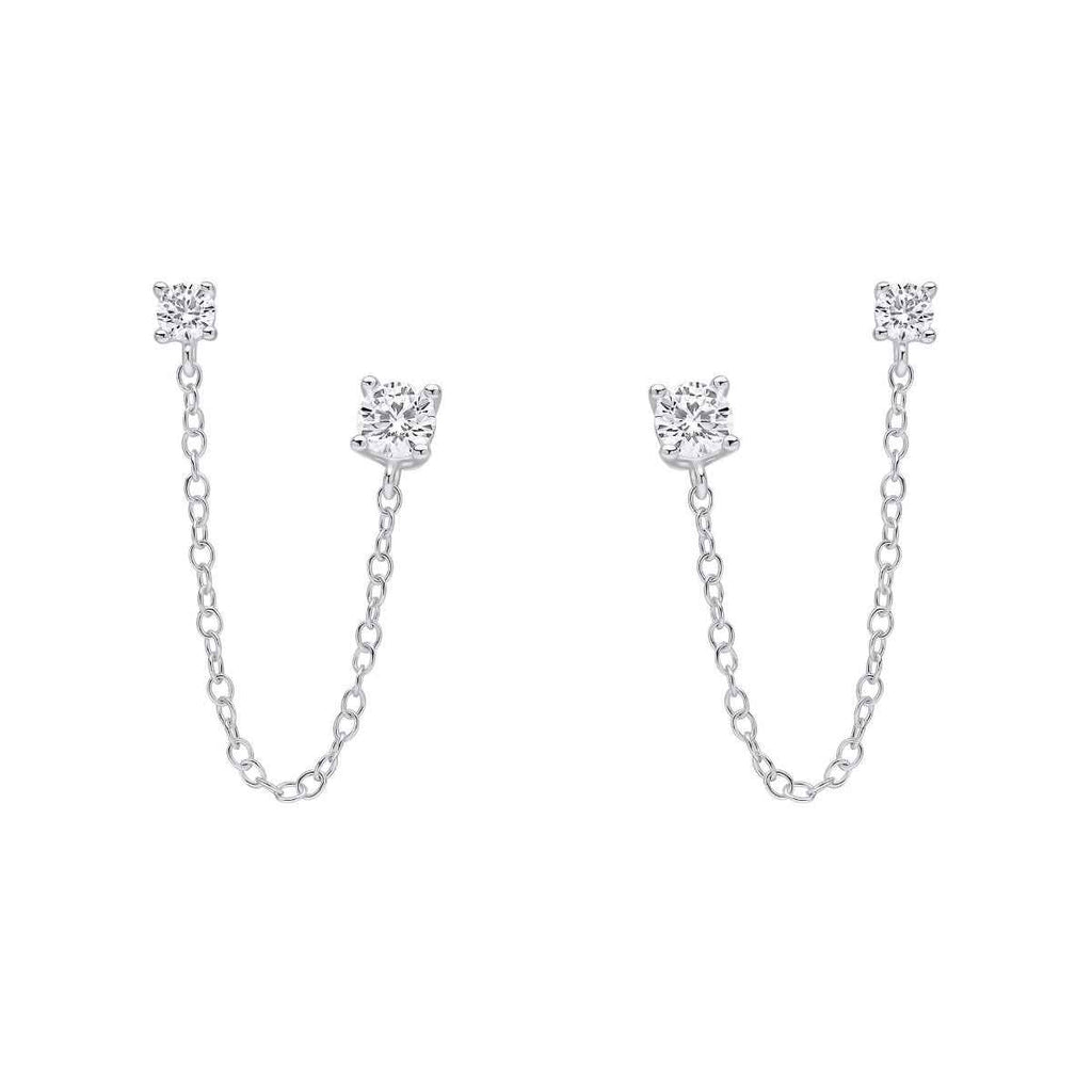 Beginnings Cubic Zirconia Chain Connector Double Stud Earrings