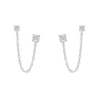Beginnings Cubic Zirconia Chain Connector Double Stud Earrings