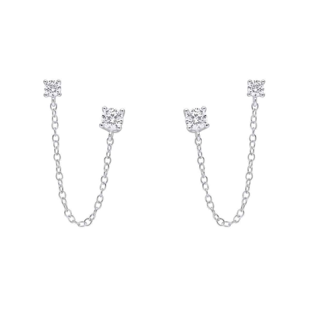 Beginnings Cubic Zirconia Chain Connector Double Stud Earrings