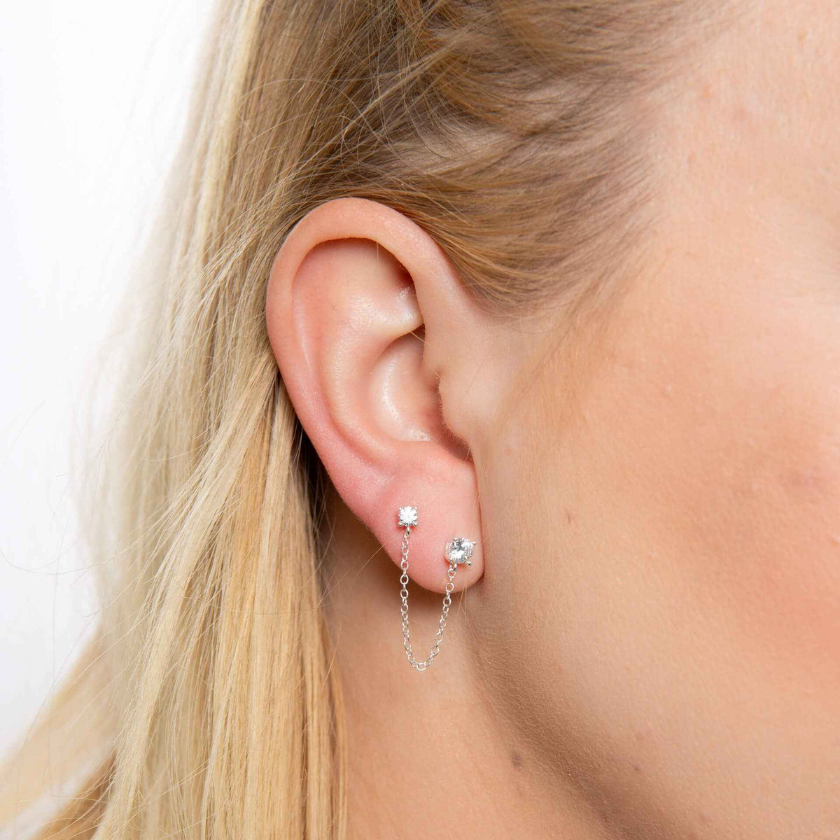 Beginnings Cubic Zirconia Chain Connector Double Stud Earrings