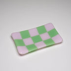 Glass Tray – Handmade Chequered Design for Keys & Jewellery by David Perry Glass & Ceramics (15x8cm-chequered-dual-coloured-medium-tray-bullseye-collection)