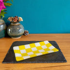 Handmade Glass Tray – Chequered Fused Design by Cornish Artisan by David Perry Glass & Ceramics (21x12cm-chequered-white-colour-large-tray-bullseye-collection)