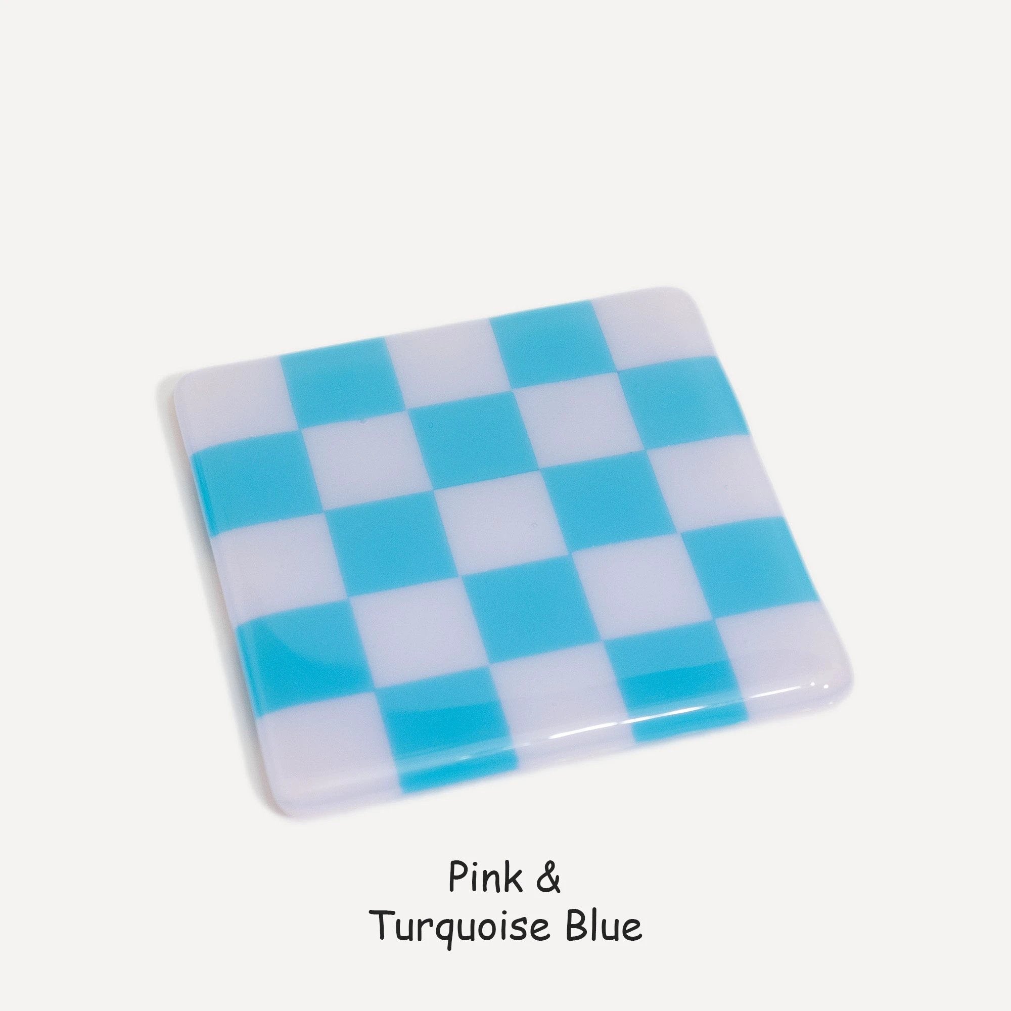 Fused Glass Coaster - Handcrafted Chequered Design from Cornwall by David Perry Glass & Ceramics (10cm-chequered-dual-colour-coaster-oceanside-collection)