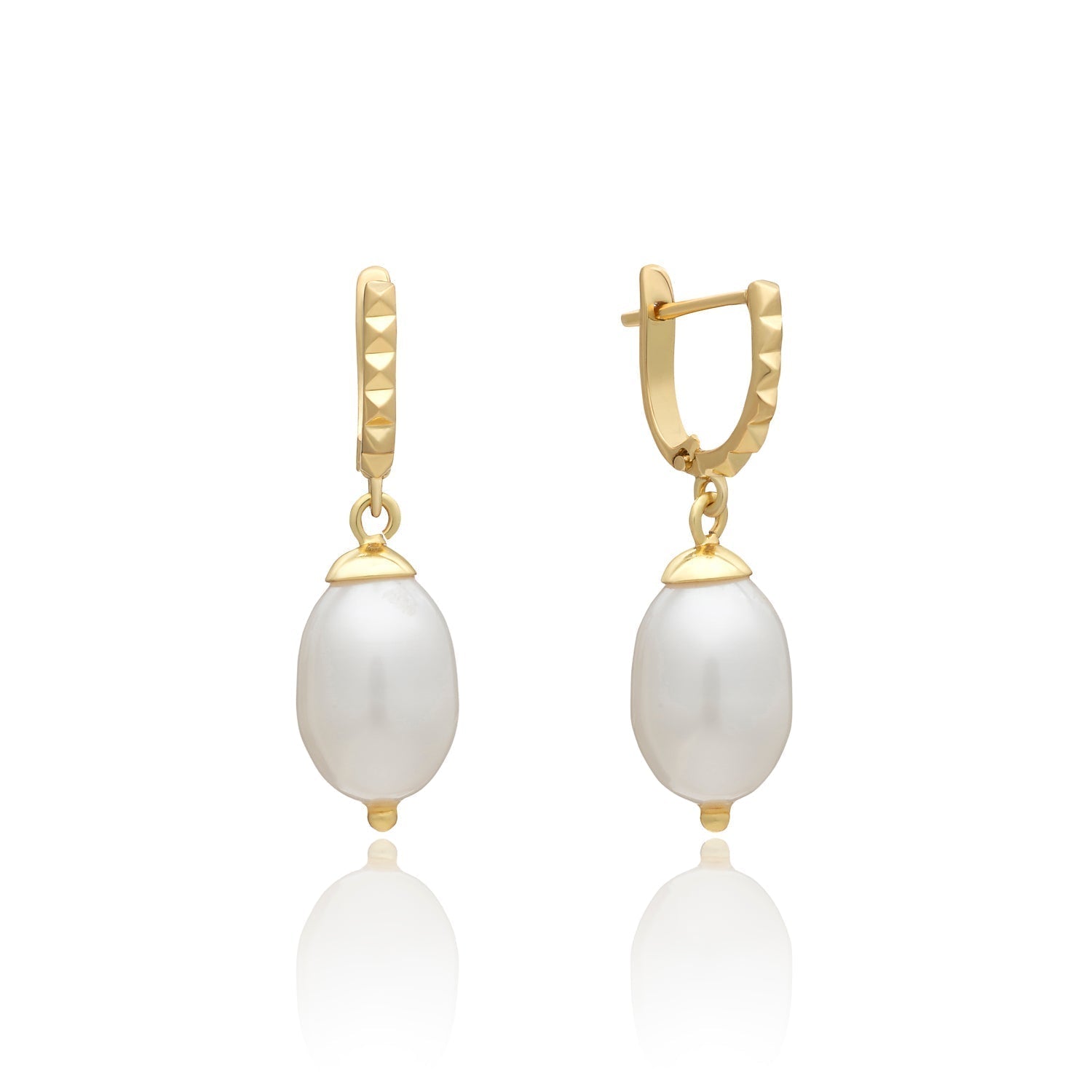 Diani Studded Huggie Drop Pearl Earrings