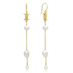 Eva Long Drop Pearl & Barbed Wire Earrings