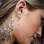 Kati Safety Pin Stud & Drop Pearl Earrings