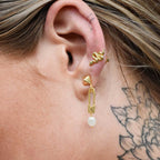 Kati Safety Pin Stud & Drop Pearl Earrings