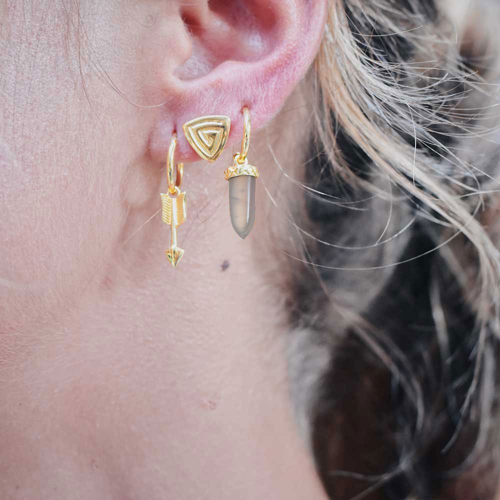 Pueblo Spike Hoop Earrings: Grey Moonstone