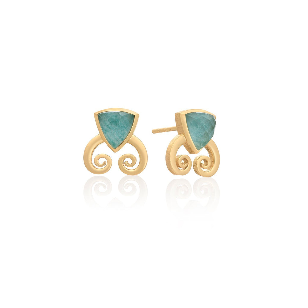 Trillion Doublet and Scroll Studs: Amazonite with Crystal