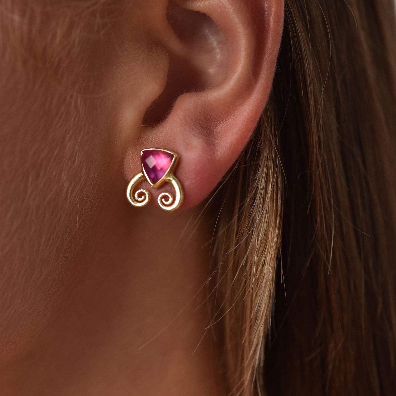 Trillion Doublet and Scroll Studs: Abalone with Crystal