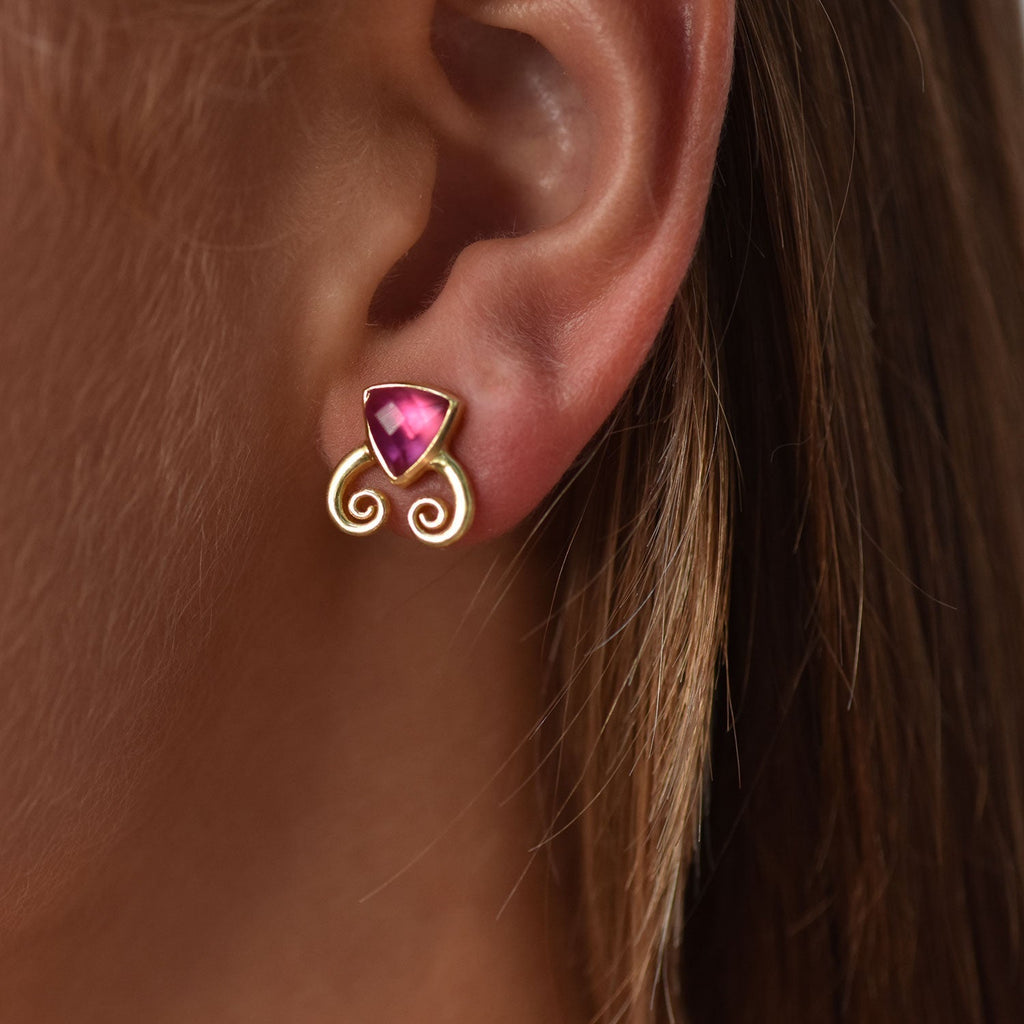Trillion Doublet and Scroll Studs: Amazonite with Crystal