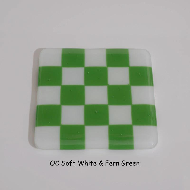 Glass Coasters – Handmade Chequered Design from Cornwall by David Perry Glass & Ceramics (10cm-chequered-soft-white-colour-coaster-oceanside-collection)