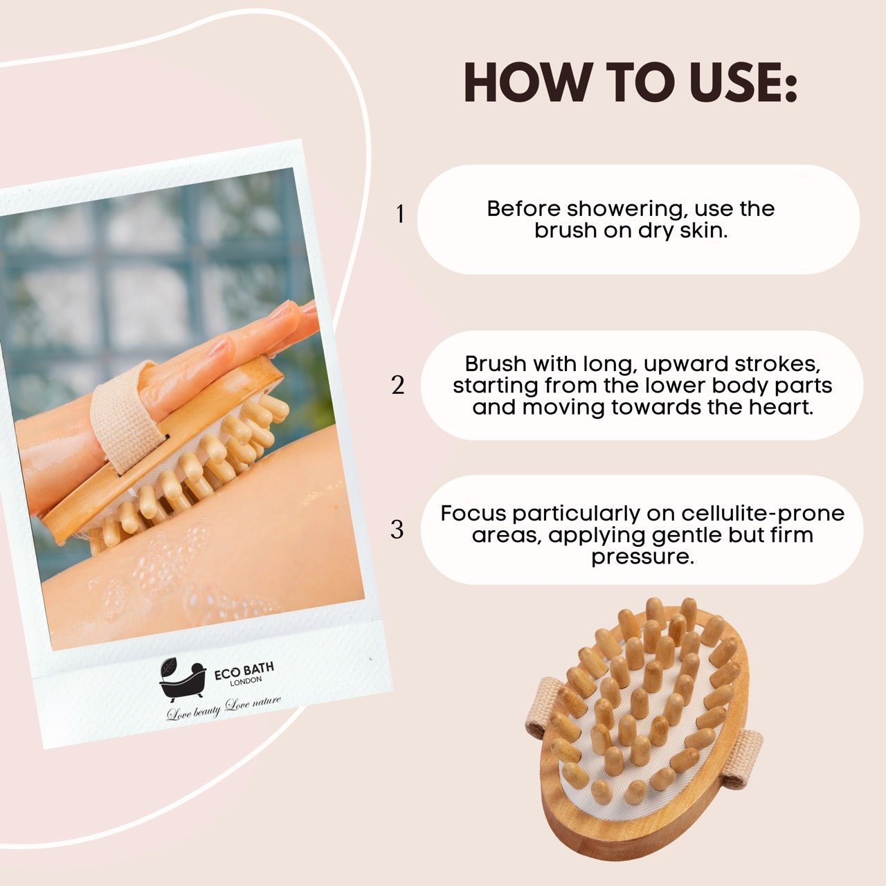 Eco Bath London Cellulite Hand Brush - Effective Cellulite Remover and Massager for Smooth, Toned Skin