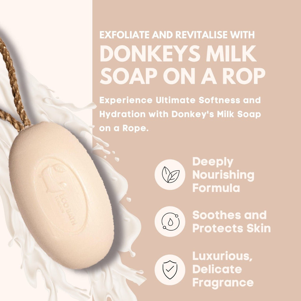 Eco Bath London Donkey’s Milk Soap on a Rope 220g - Luxurious and Eco Friendly Body Wash Bar with Shea Butter