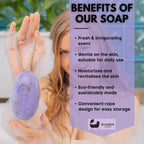Eco Bath London Lavender Soap on a Rope 220g -  Luxurious and Eco Friendly Relaxing Body Wash Bar with Shea Butter