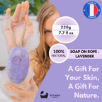 Eco Bath London Lavender Soap on a Rope 220g -  Luxurious and Eco Friendly Relaxing Body Wash Bar with Shea Butter