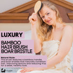 Eco Bath London Bamboo Hair Brush with Boar Bristles - Eco-Friendly Detangling Hairbrush for All Hair Types