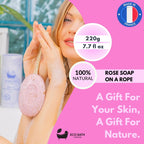 Eco Bath London Rose Soap on a Rope 220g - Luxurious and Eco Friendly Body Wash Bar with Shea Butter