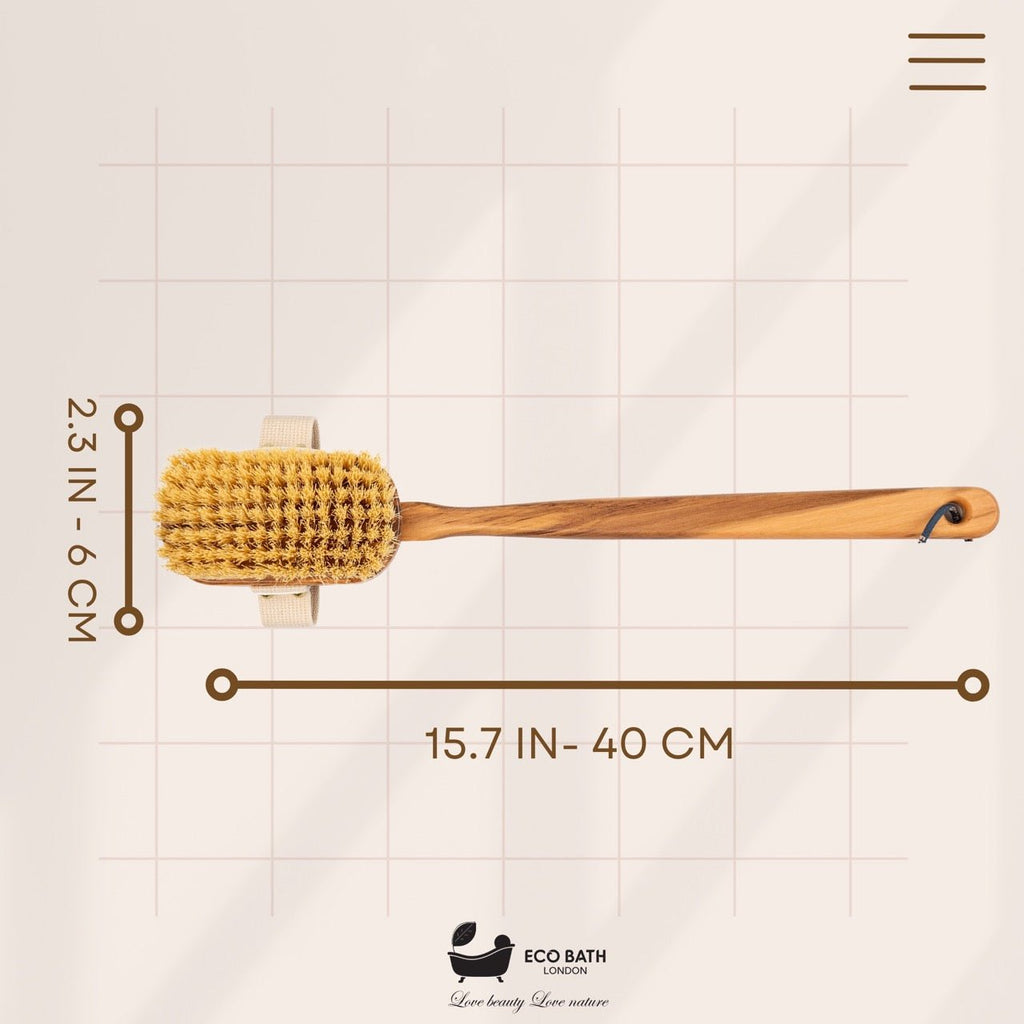 Eco Bath London Luxury Natural Sisal Olive Wood Body Brush - The Ultimate Dry Brushing Body Brush