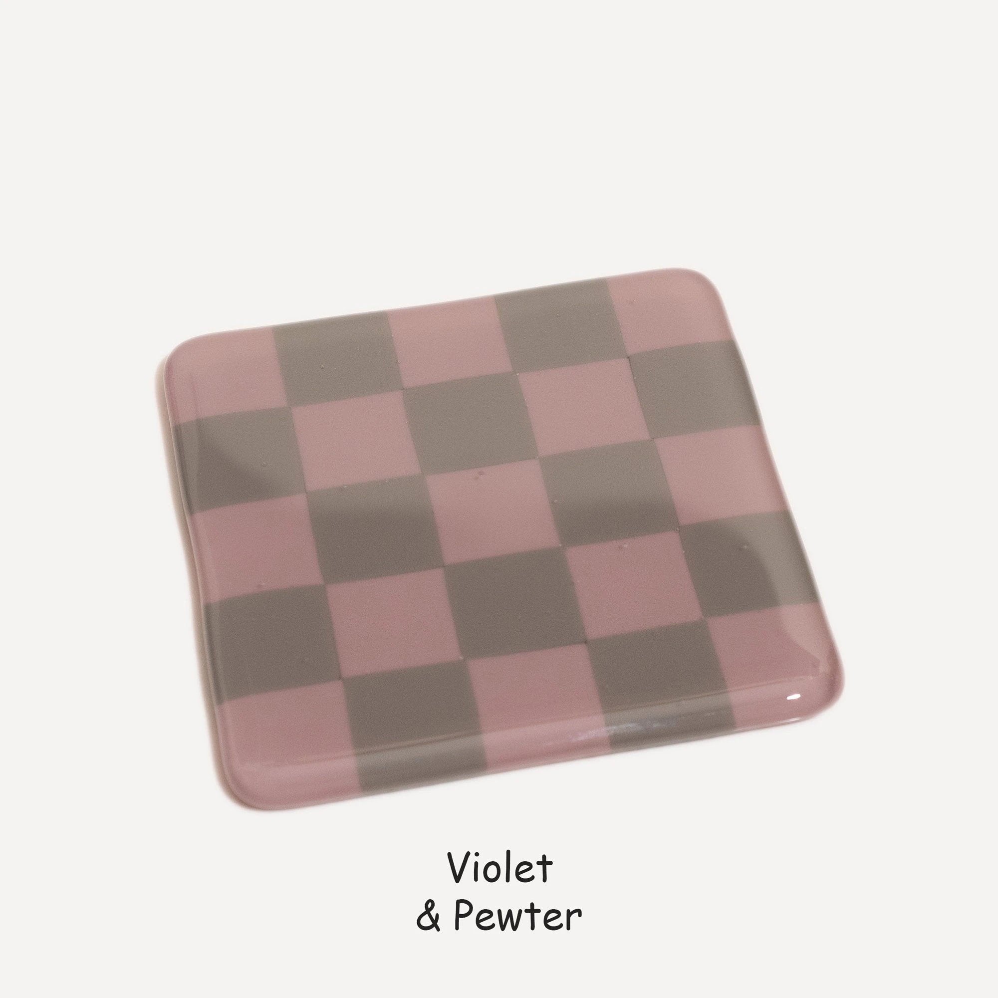 Fused Glass Coaster - Handcrafted Chequered Design from Cornwall by David Perry Glass & Ceramics (10cm-chequered-dual-colour-coaster-oceanside-collection)