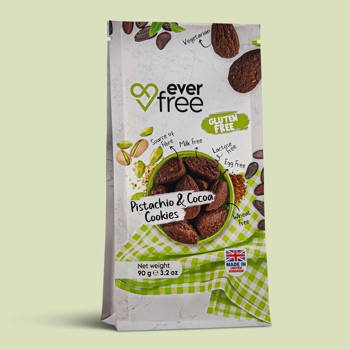 EverFree Pistachio and Cocoa Gluten-Free Cookies - 90g | Pack of 3