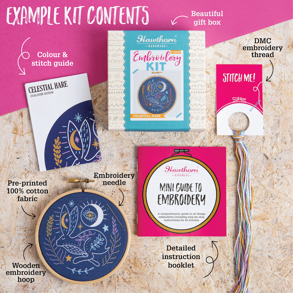 Celestial Hare Mini Embroidery Kit for Beginners