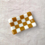 Handmade Glass Tray - Chequered Fused Glass Small Dish 12x7cm by David Perry Glass & Ceramics (12x7cm-chequered-white-colour-small-tray-bullseye-collection)