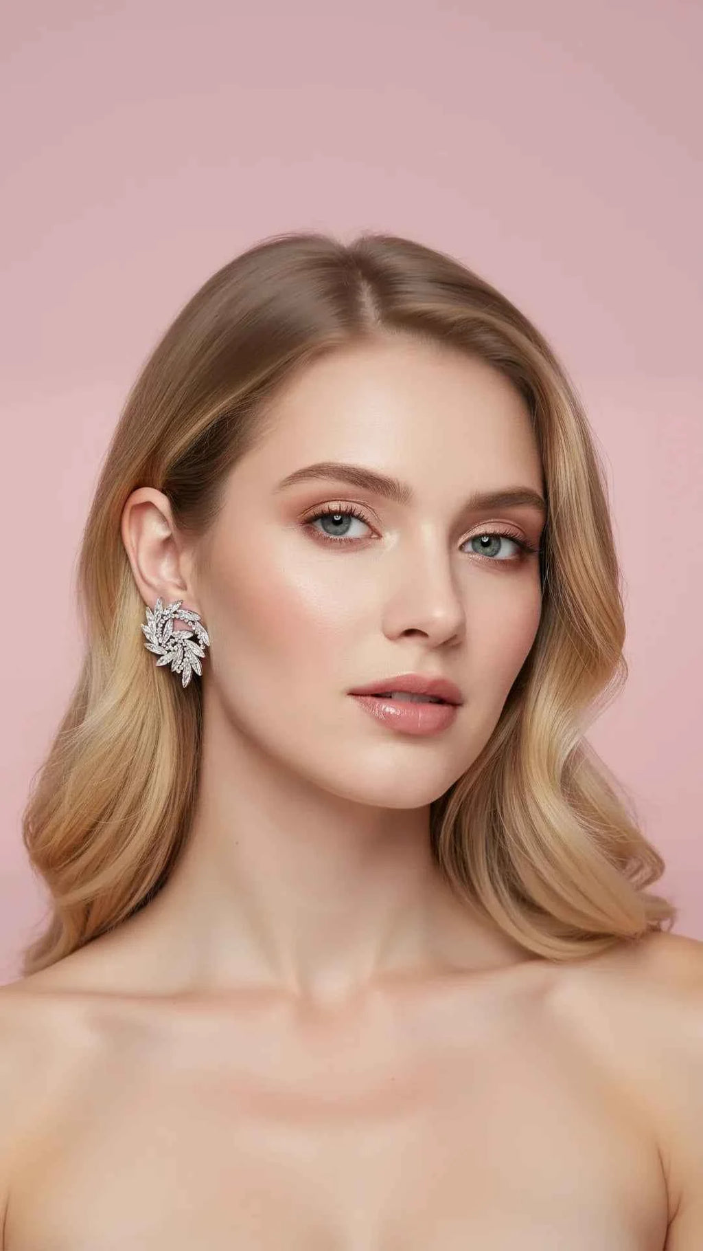Curved Swirl Crystal Stud Earrings
