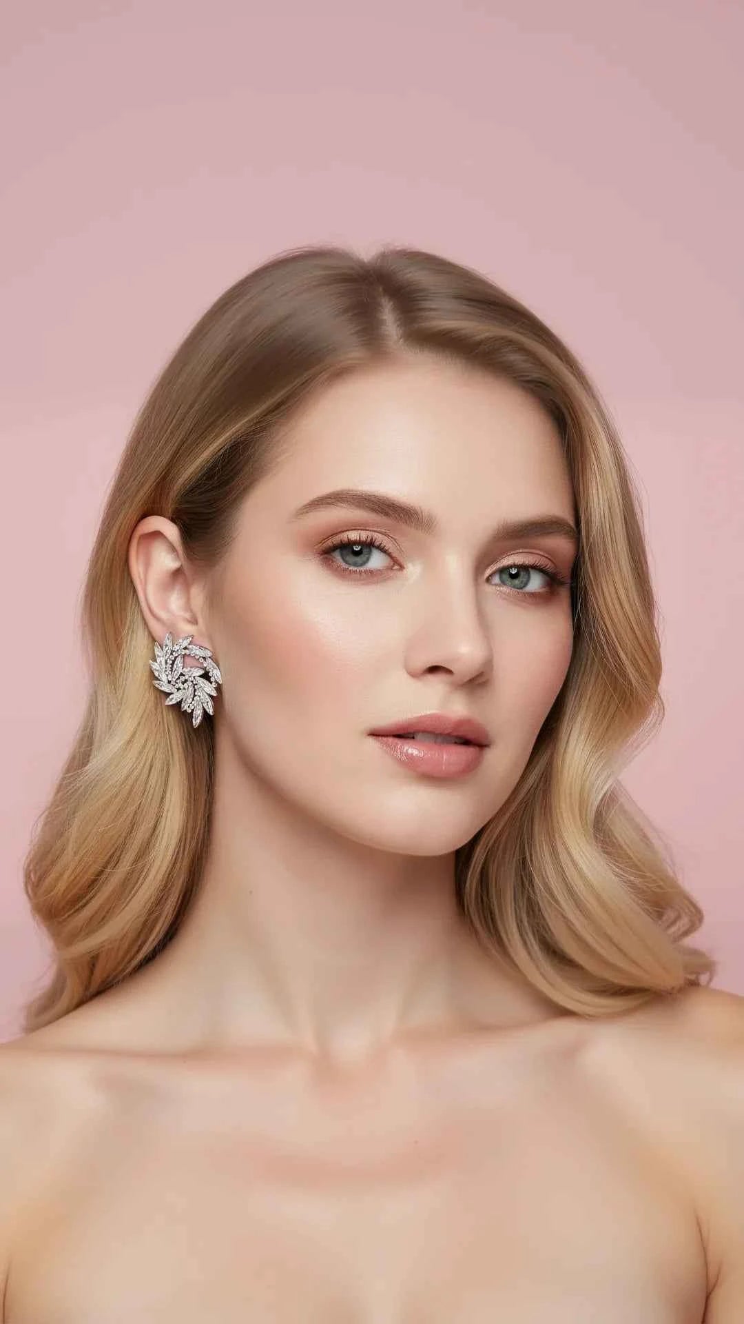 Curved Swirl Crystal Stud Earrings