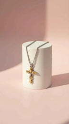 Two Tone Layered Crystal Cross Necklace