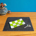 Handmade Glass Tray – Chequered Fused Glass Trinket Dish by David Perry Glass & Ceramics (15x8cm-chequered-white-colour-medium-tray-bullseye-collection)