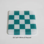 Glass Coasters – Handmade Chequered Design from Cornwall by David Perry Glass & Ceramics (10cm-chequered-soft-white-colour-coaster-oceanside-collection)