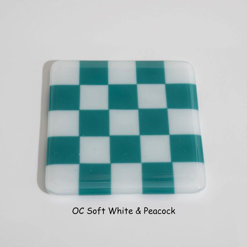 Glass Coasters – Handmade Chequered Design from Cornwall by David Perry Glass & Ceramics (10cm-chequered-soft-white-colour-coaster-oceanside-collection)