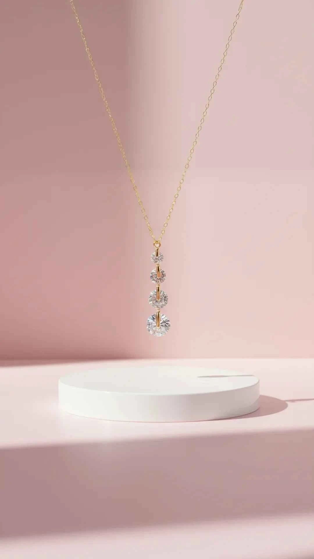 Layered Circular Link Crystal Pendant Necklace