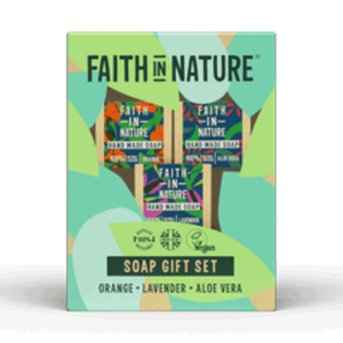 Faith in Nature Soap Gift Box - Orange, Aloe Vera, Lavender 100g