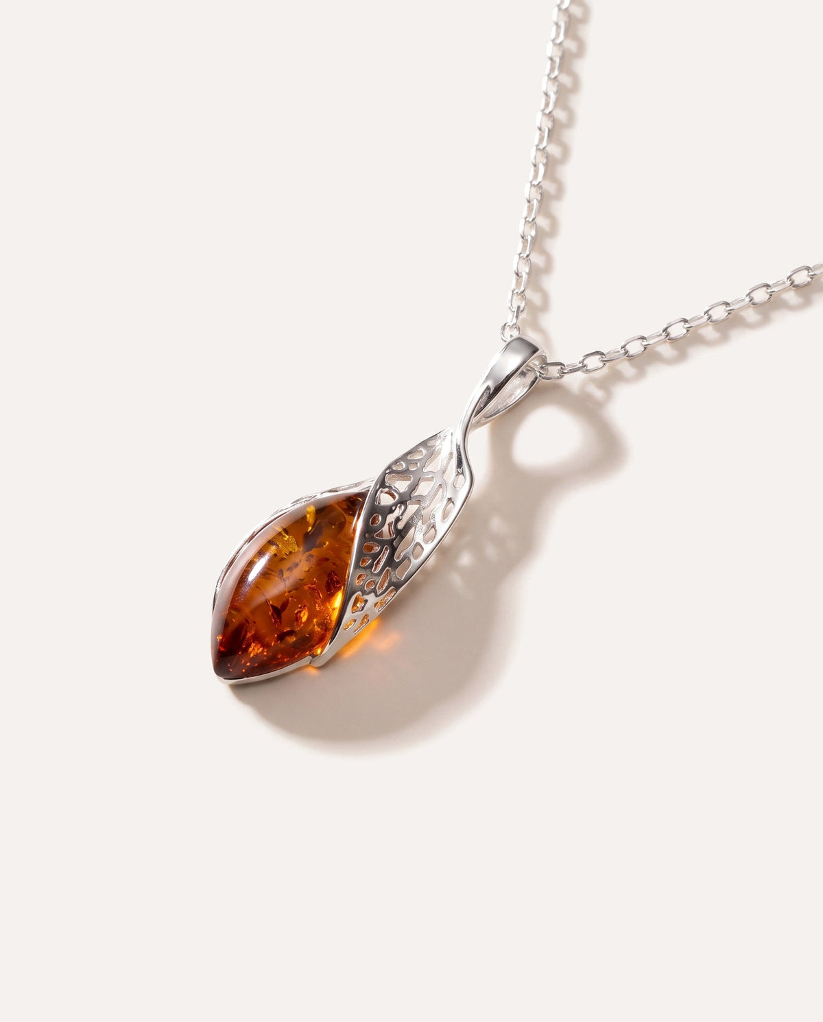 Fancy Top Amber & Silver Pendant