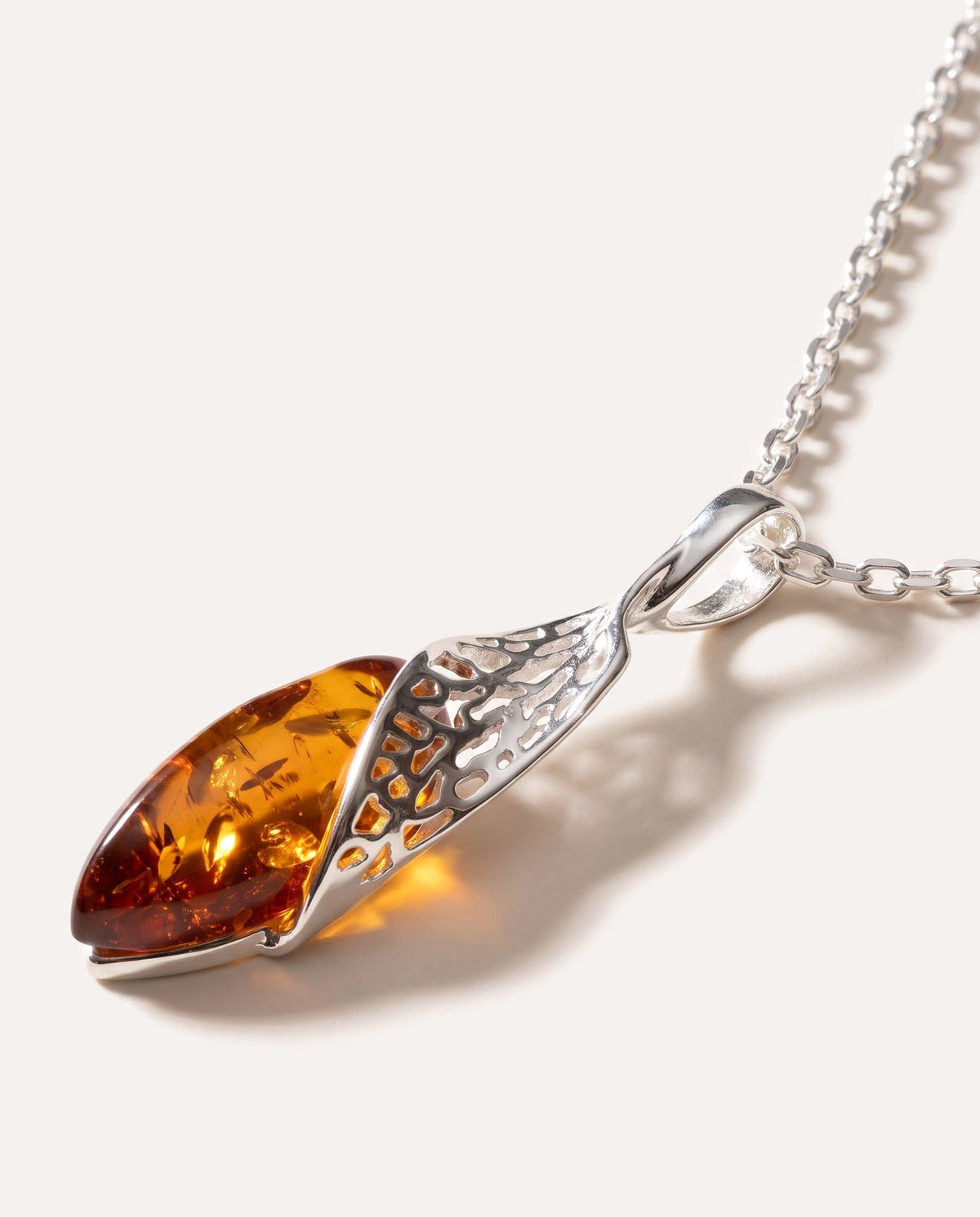 Fancy Top Amber & Silver Pendant