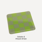 Fused Glass Coaster - Handcrafted Chequered Design from Cornwall by David Perry Glass & Ceramics (10cm-chequered-dual-colour-coaster-oceanside-collection)