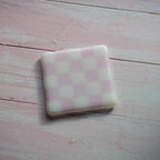 Fused Glass Coaster - Handmade Chequered Design in Cornwall by David Perry Glass & Ceramics (10cm-chequered-white-colour-coaster-bullseye-collection)