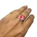 Flower Ring – Sterling Silver 925 with White & Red Enamel-One of A Kind