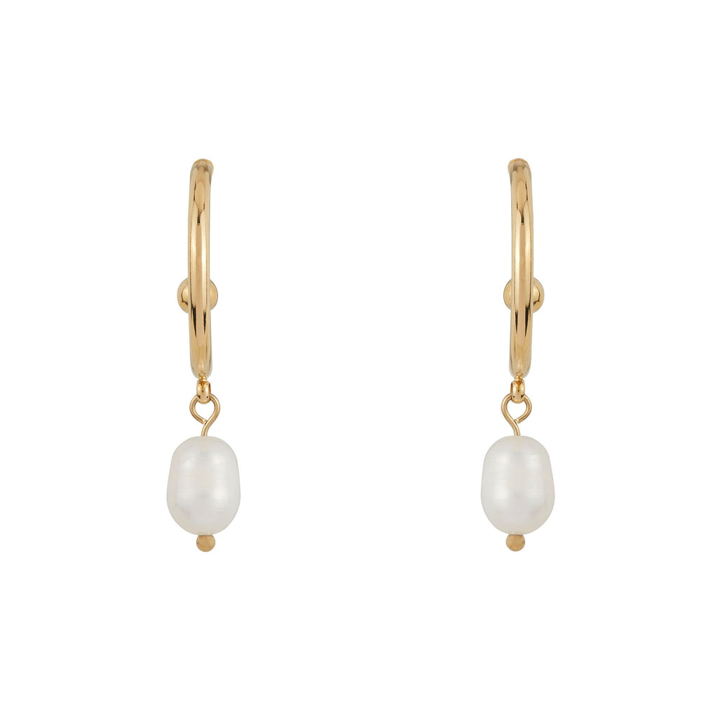 Slim Gold Pearl Hoops