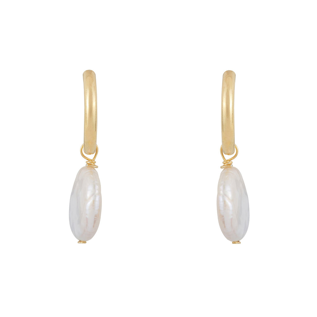 Round Pearl Drop Hoops: Gold